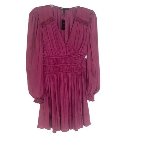 Maje Rianne Pleated Mini Dress Rose Magenta Size S NWT - Picture 5 of 15